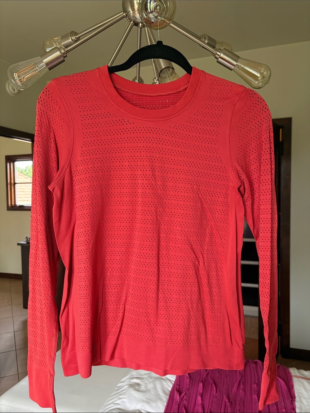 lululemon athletica Coral-Red Perforated Long Sleeve Top